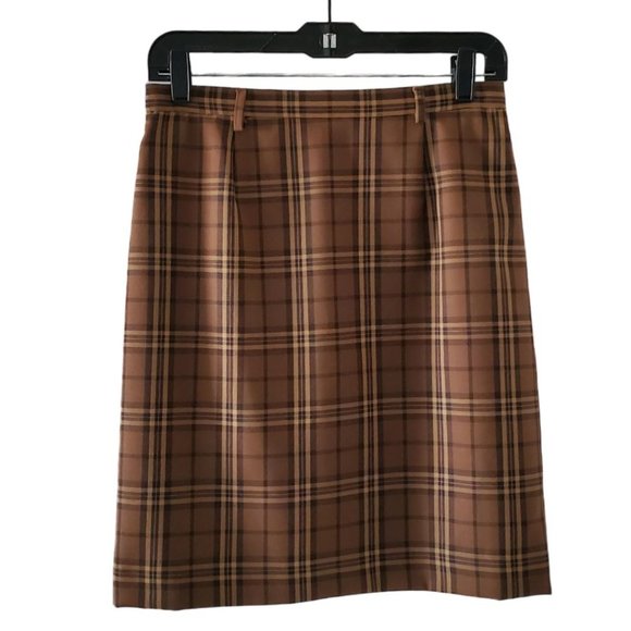 Petite Sophisticate Plaid Pencil Skirt | NWT | 8P | Light & Dark Brown, Tan - Picture 1 of 17